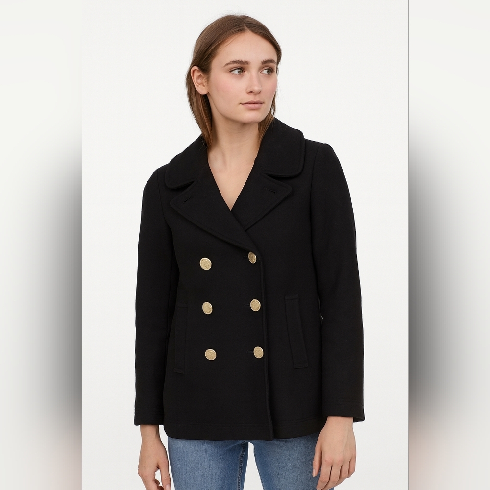 J. Crew Standard Cloth Nello Gori Black Double-Breasted Peacoat Womens‎ 4P